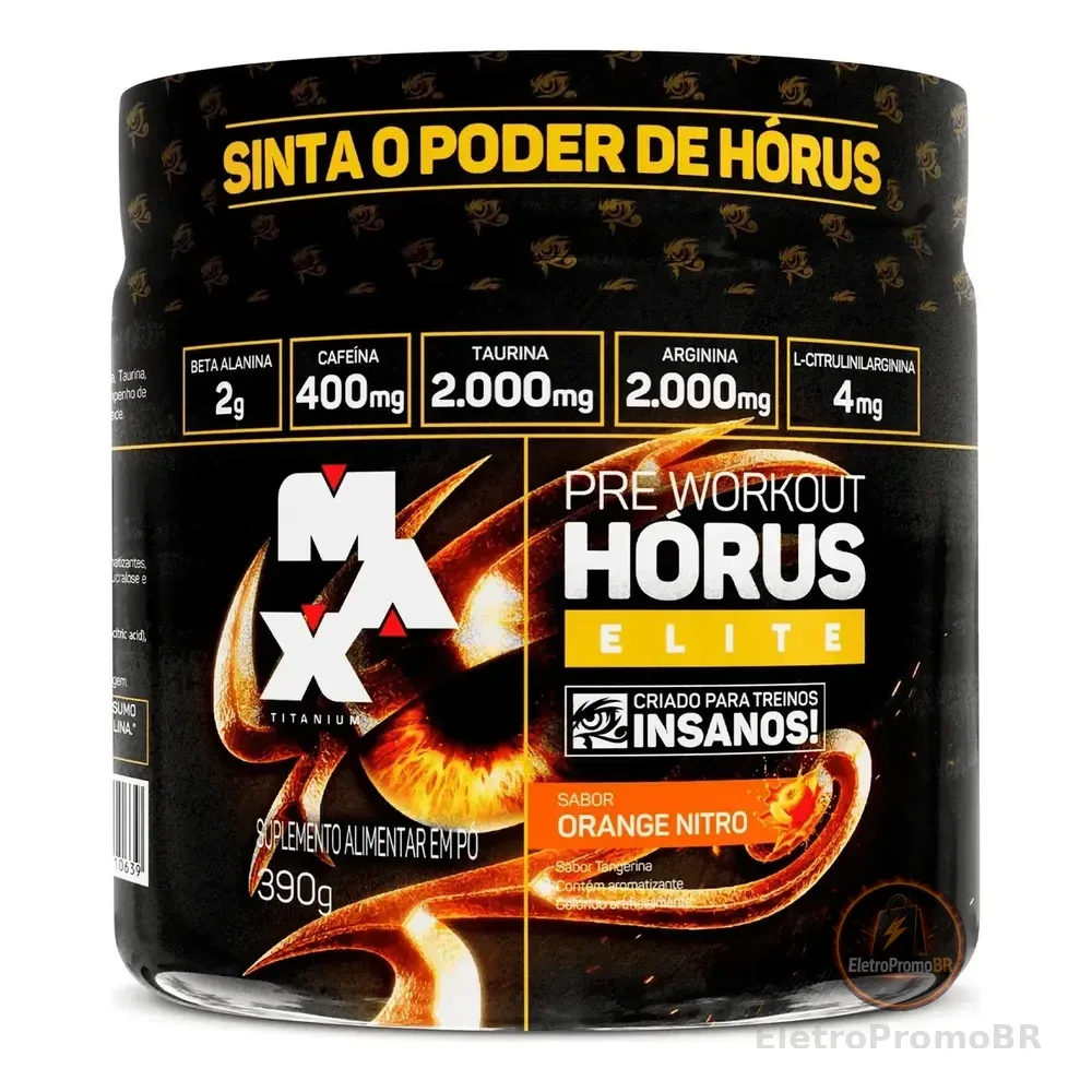 Horus Elite 390g Pré Treino 400mg Cafeína - Max Titanium Sabor Tangerinaa