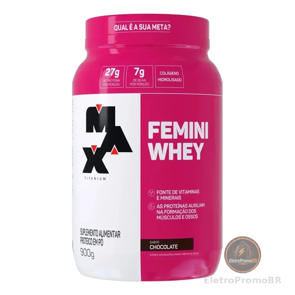 Whey Protein 900g Femini Whey Protein Max Titanium Chocolate Proteína E Colágeno