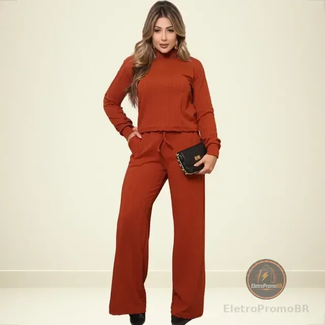 Conjunto Feminino De Frio Lãzinha Calça E Blusa Gola Alta