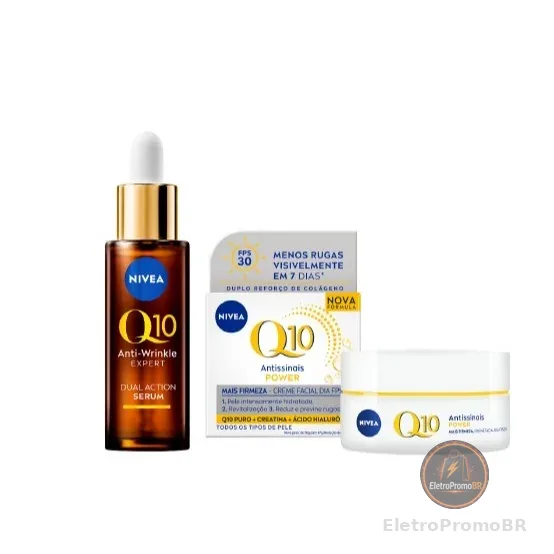 KIT NIVEA Q10 Sérum Antissinais Expert Dupla Ação 30ml + NIVEA Creme Facial Antissinais Q10 Power Dia FPS 30 50g