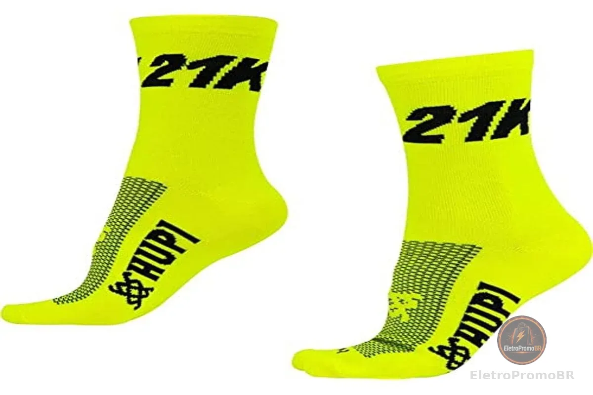 Meia para Corrida Hupi 21k Amarelo Neon, Cor: Amarelo Neon, Tamanho: Único