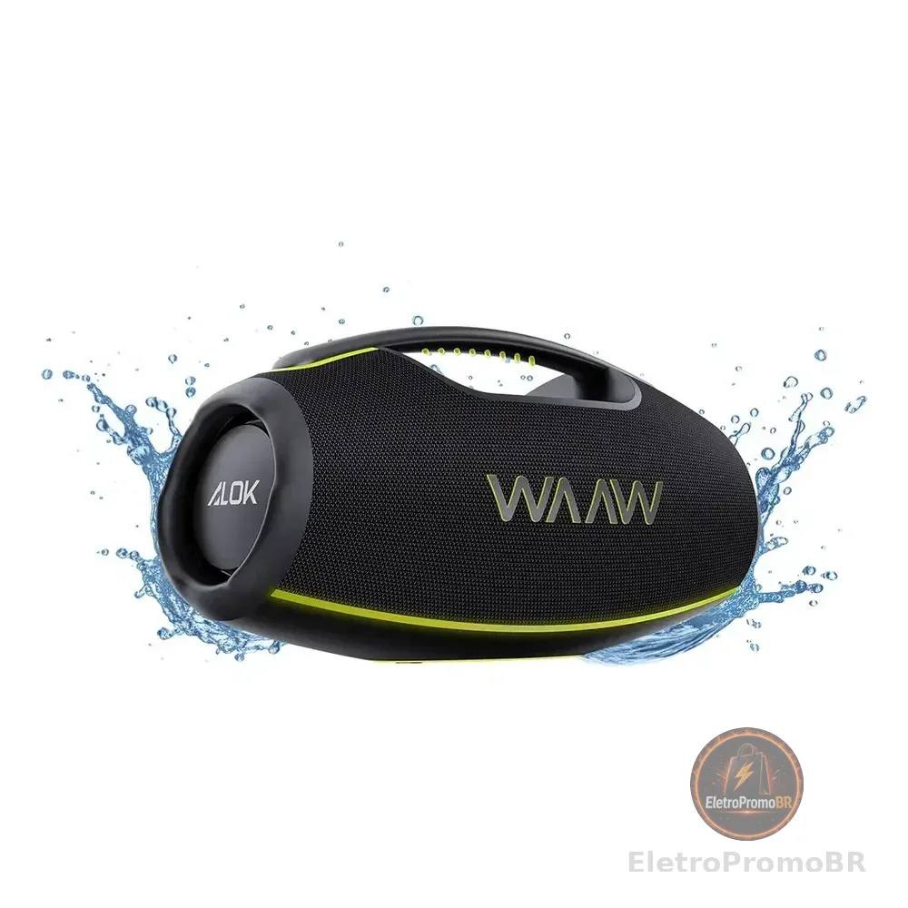 Caixa De Som Boombox Waaw By Alok Hyperboom 1000 Bluetooth À Prova D'água 180w Rms Até 12h De Autonomia Preto 127/220v