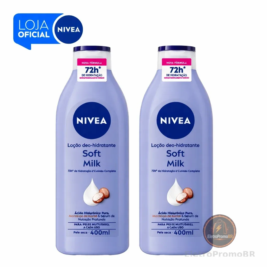 KIT NIVEA Loção Hidratante Desodorante Soft Milk 400ml - 2 unidades