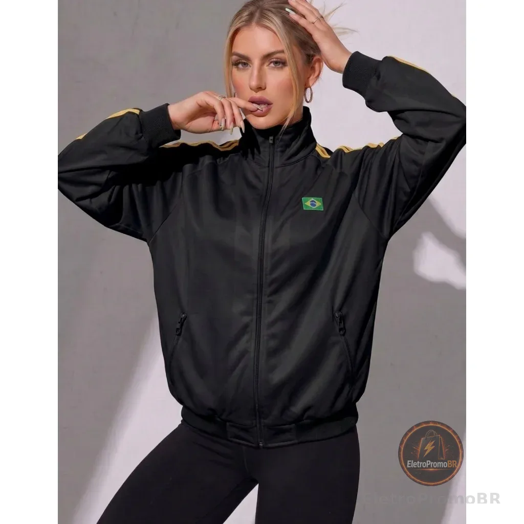 Jaqueta Brasil Feminina Com Zíper Gola Alta Blusa Seleção Brasileira Moda Blogueira