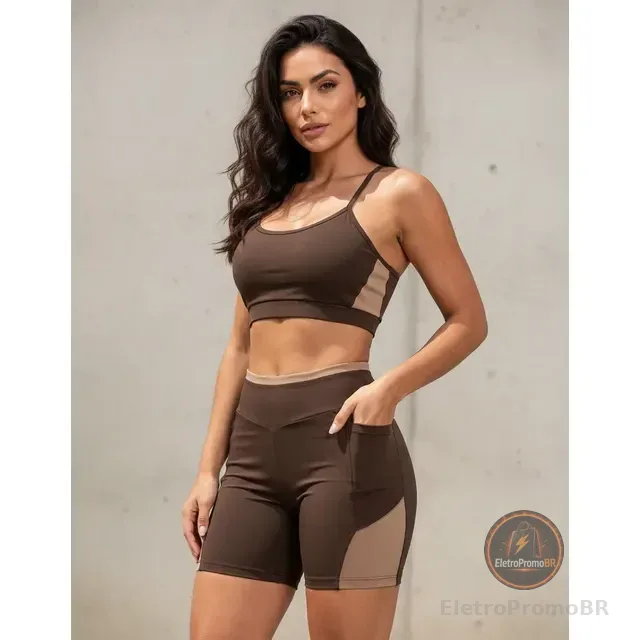 Conjunto Academia Top E Short Com Bolso Zero Transparência