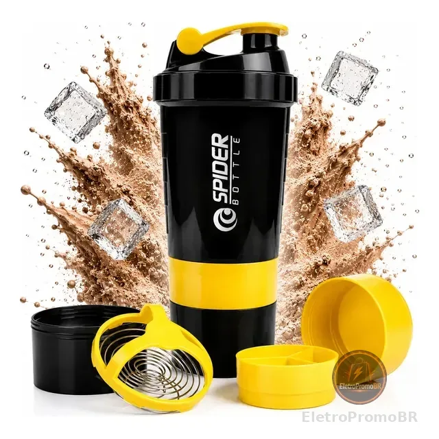 Coqueteleira Shake Academia C/ Compartimentos P/ Suplementos
