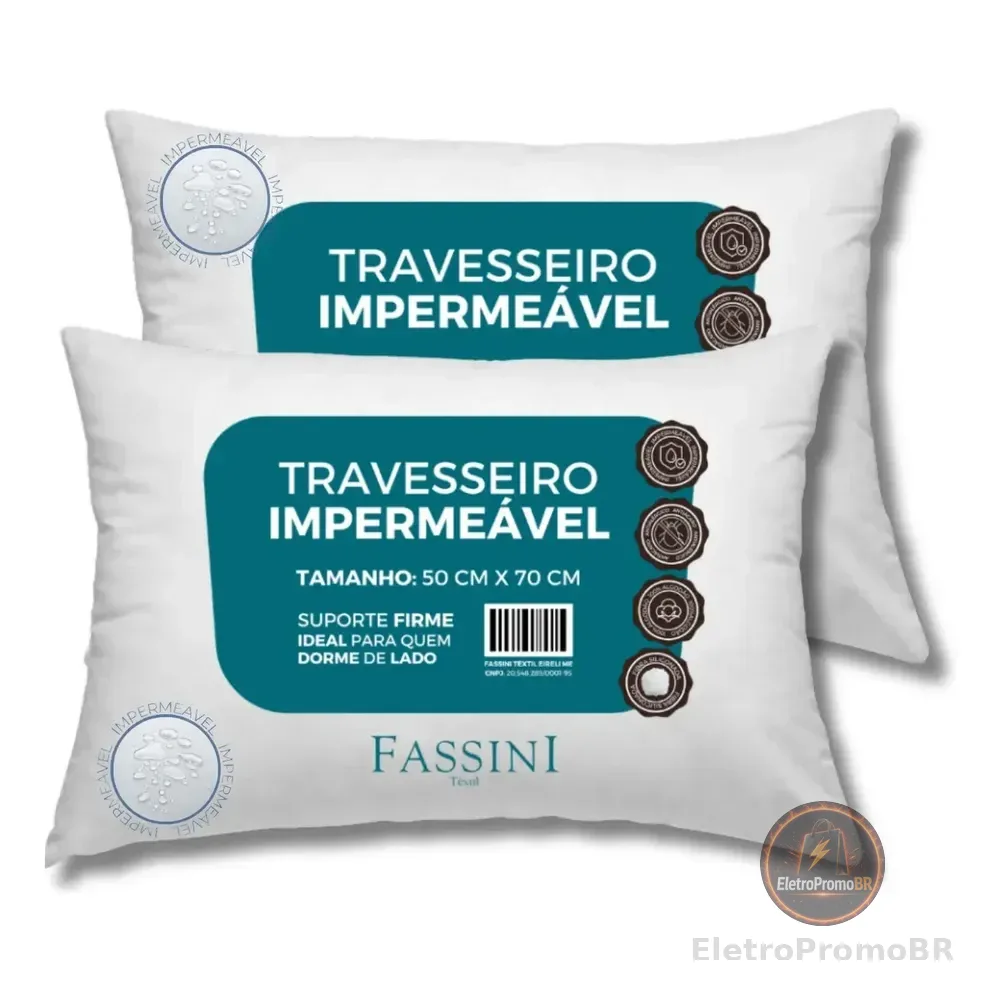 2 Travesseiros Antialérgico Impermeável 50x70 Lavável  Branco