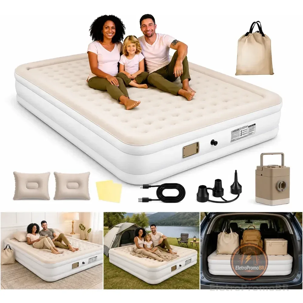 Colchão Inflável Duplo 300kg C/elétrico Bomba+almof Cor Marrom Claro/cama Duplo