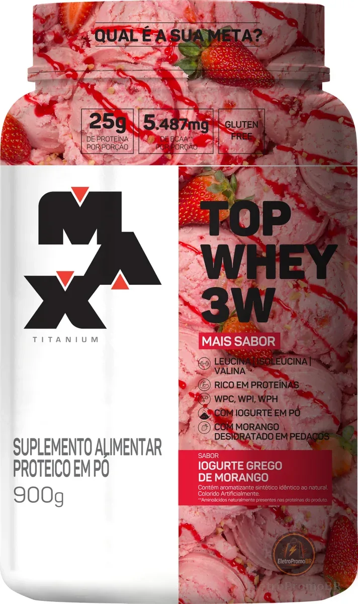Top Whey 3W (900g) - Sabor Mais Sabor - Iogurte Grego de Morango