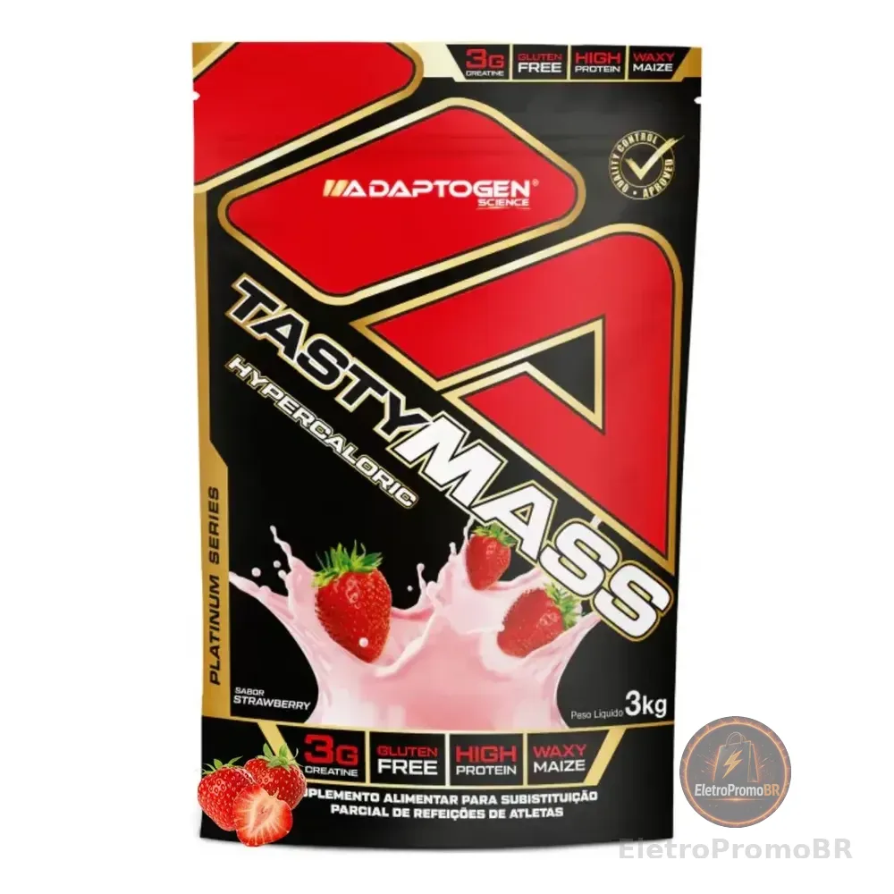Suplemento Em Pó Tasty Mass Hipercalórico Adaptogen Science Sachê 3kg Sabor Morango