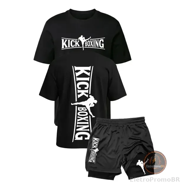 Kit Camiseta Kick Boxing + Short 2 Em 1 Dry Fit Mma Academia