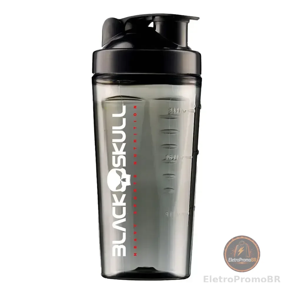 Coqueteleira Shakeira Black Skull Transparente Fumê 800ml Preto