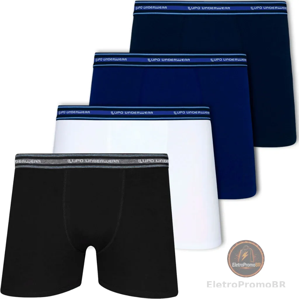 Kit 4 Cuecas Lupo Boxer Em Algodão Respirável Masculino Adulto Cueca Box Confortável Original