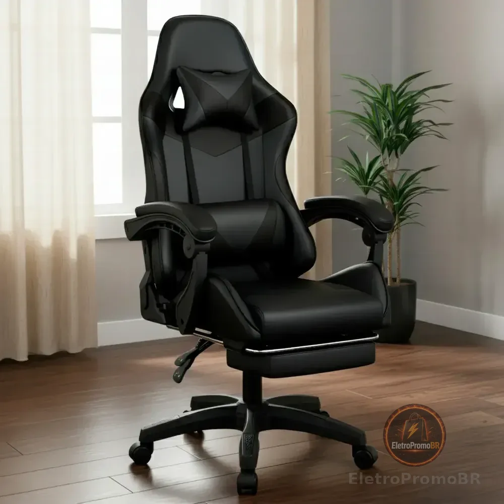 Cadeira Gamer Jogos Escritório Ergonômica Giratória 360 Luxo Cor Preto