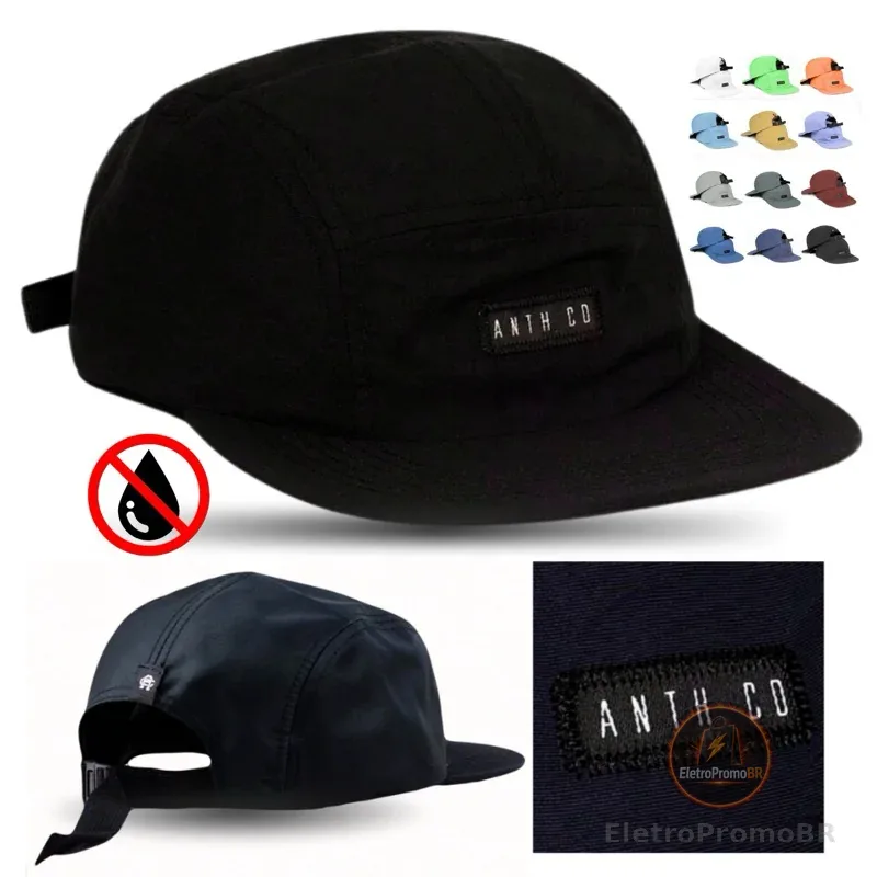 Boné Five 5 Panel  Impermeável: Water Anth Co Original Streetwear Combina Esportes corrida anti suor