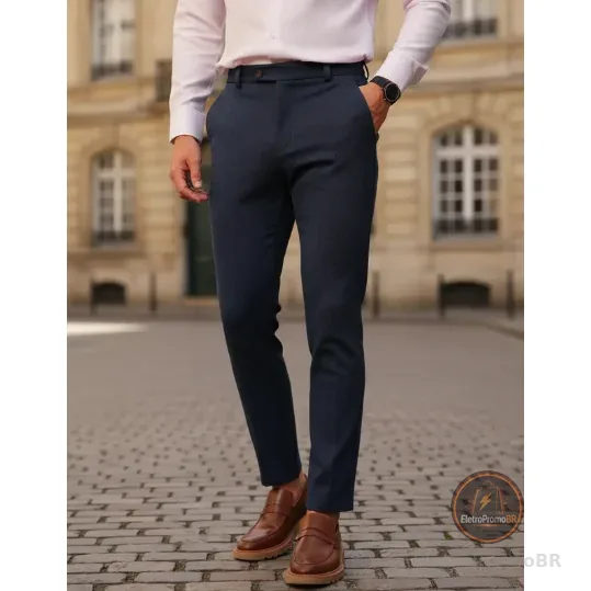 Calça Alfaiataria Masculina Malha Elastano Premium - Lycra - Estica - Não Amassa