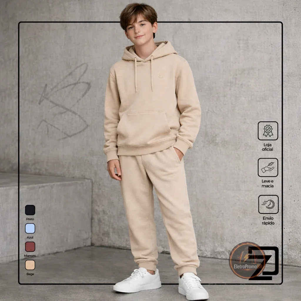 Conjunto Moletom Infantil Menino Calça e Blusa Capuz