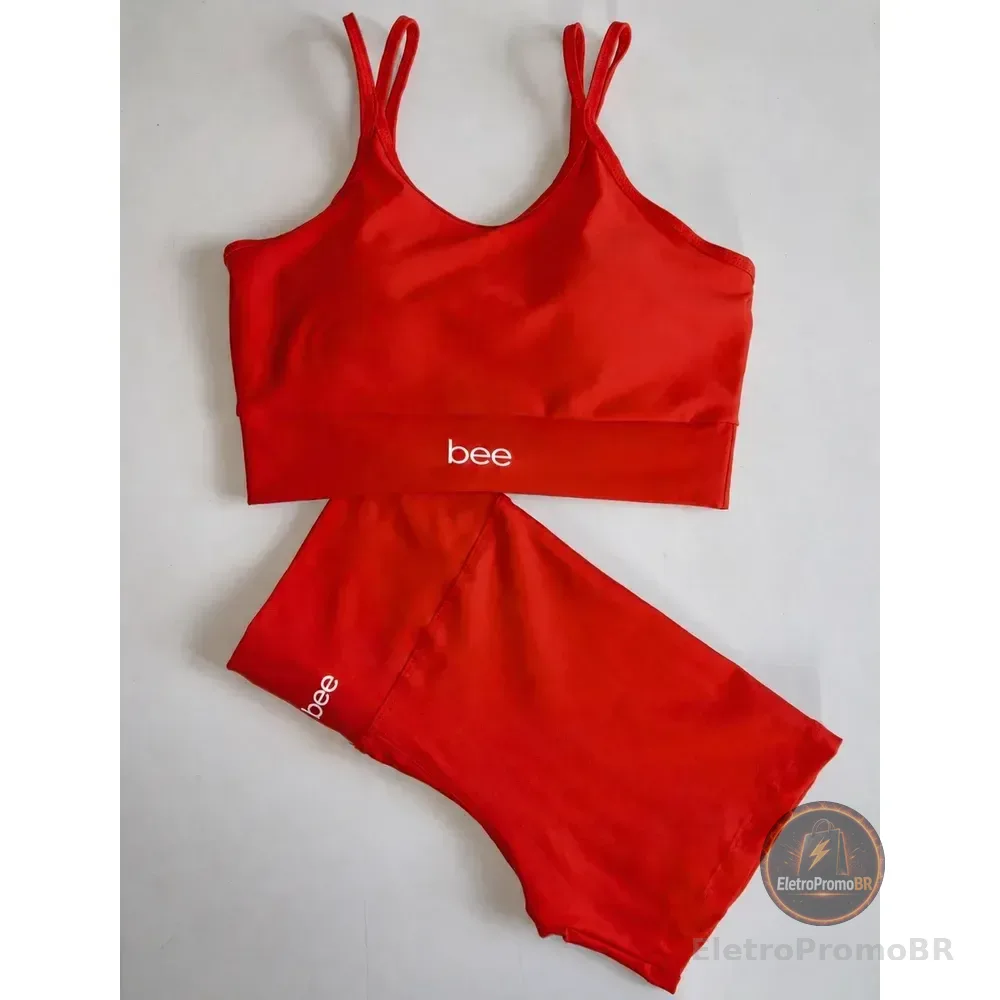 Conjunto Fitness Bee Top Cropped E Short Premium Feminino Terracota Lisa M