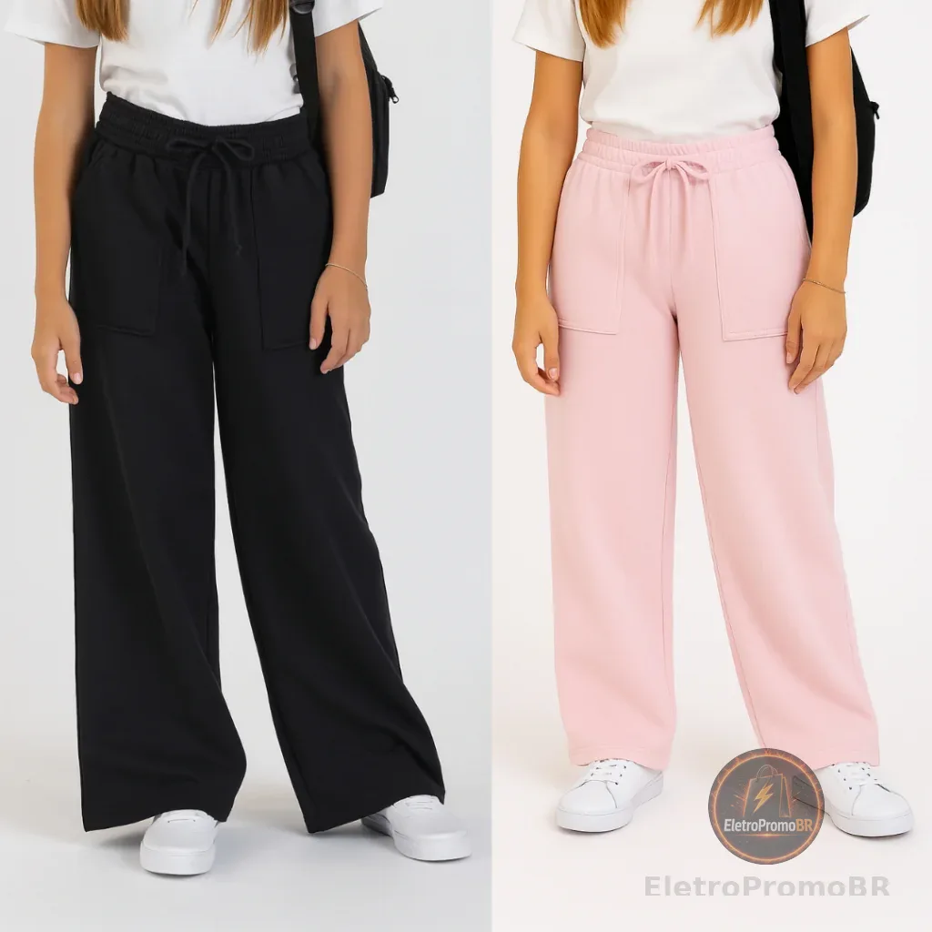 Kit 2 Calça Pantalona Juvenil Infantil Menina em Moletinho Feminina