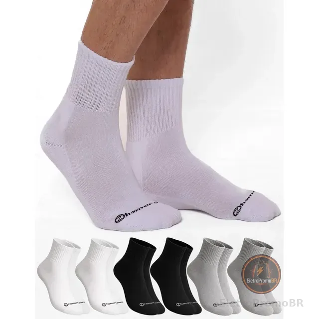 Kit 6 Pares Meias Zhamaro Premium Cano Médio Alto Atoalhada