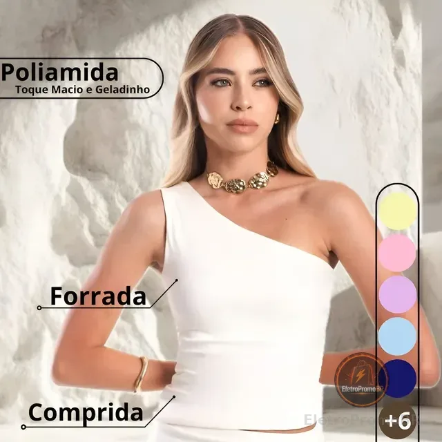 Blusa Feminina Um Ombro Só Forrada Poliamida Premium