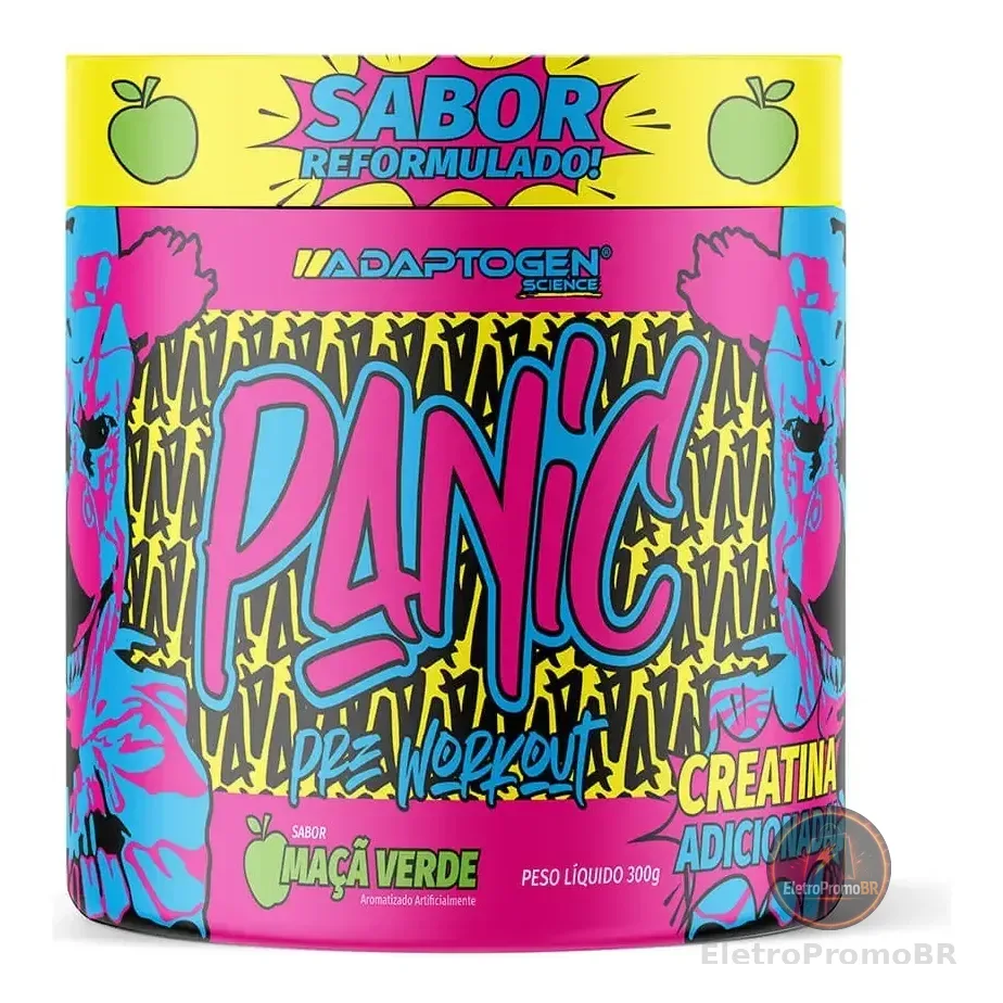 Suplemento Em Pó Adaptogen Science Panic Pré Treino Com Creatina Pote 300g Sabor Maçã Verde