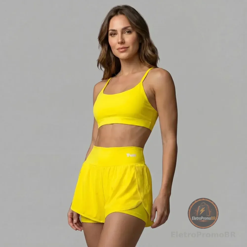 Conjunto Fitness Top E Short Suplex Feminino Academia Amarelo P