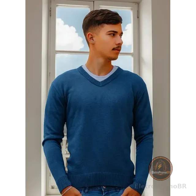 Sueter Masculino Decote V Blusa Lã Cardigan Básico Tricot