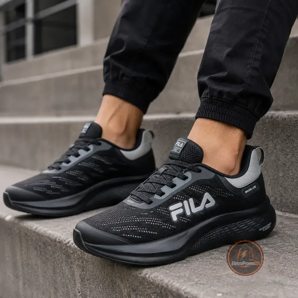Tênis Fila Maxxi Lite Masculino Esportivo Corrida Treino Preto Grafite Cinza 37 Br