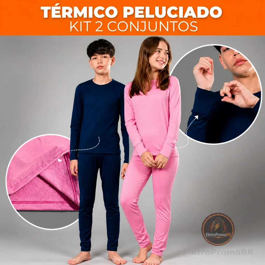 Kit 2 Conjunto Térmico Peluciado Infantil Flanelado Juvenil Menina Menino unissex Segunda Pele