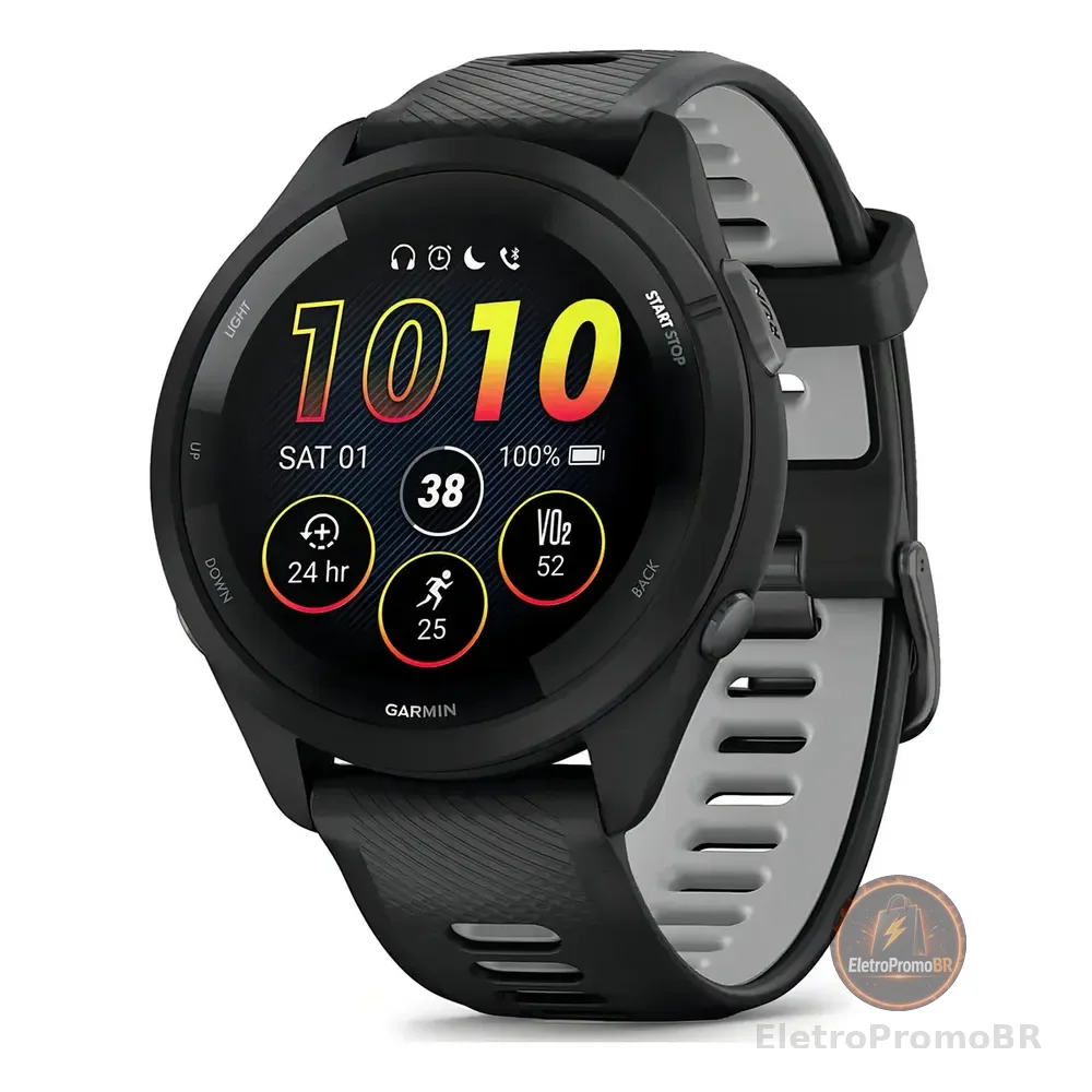 Relógio Garmin Forerunner 265 Music Preto Com Gps 46mm Cinza