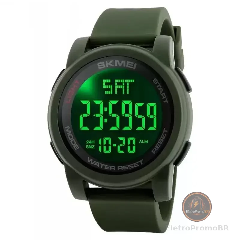 Relógio Masculino Skm 1257 Á Prova D'água 50m Digital Esportivo Shock Silicone Verde