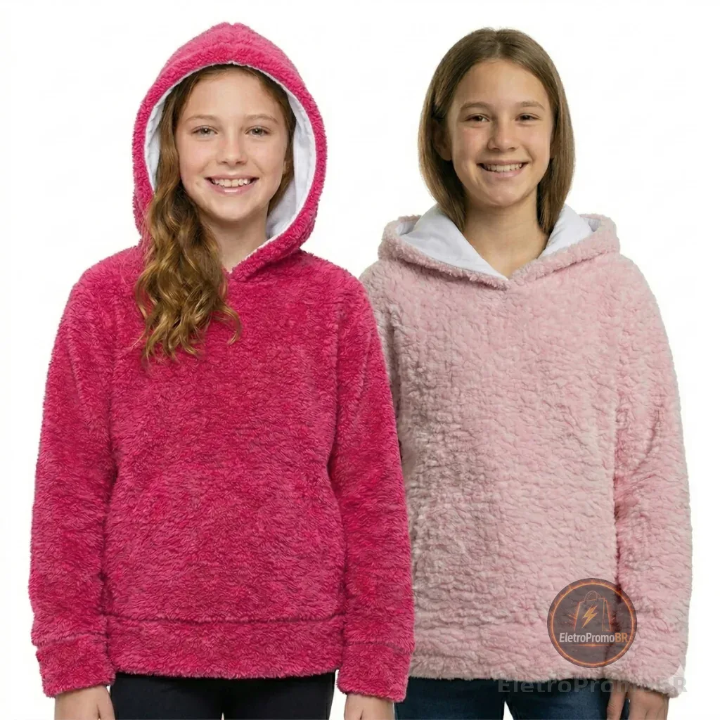 Blusa de Frio Teddy Infantil  Meninas e Meninos Sherpa Com Capuz Inverno Unissex Roupa 2 a 16 anos