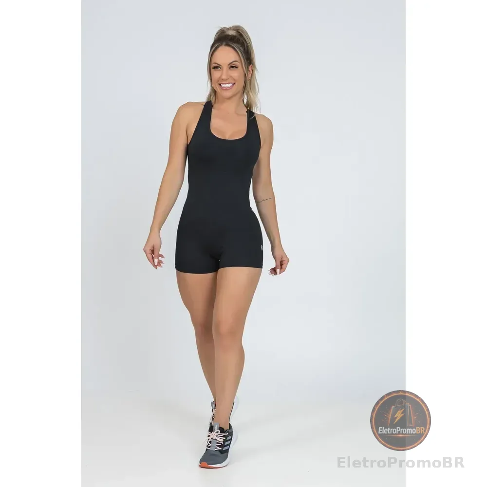 Macaquinho Fitness Academia Zero Transparencia Shorts Preto M