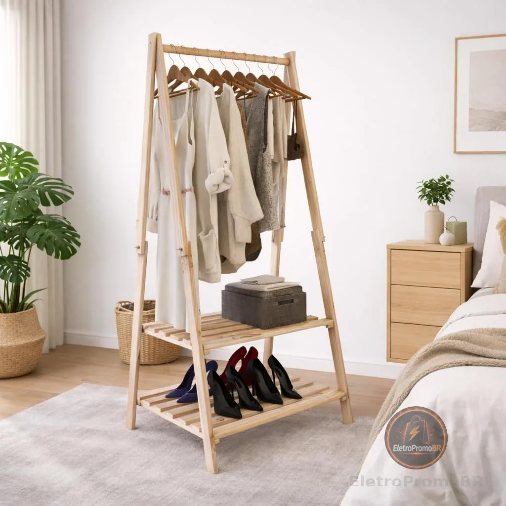 Arara De Madeira Dobravel Expostior Closet Pinus Sapateira