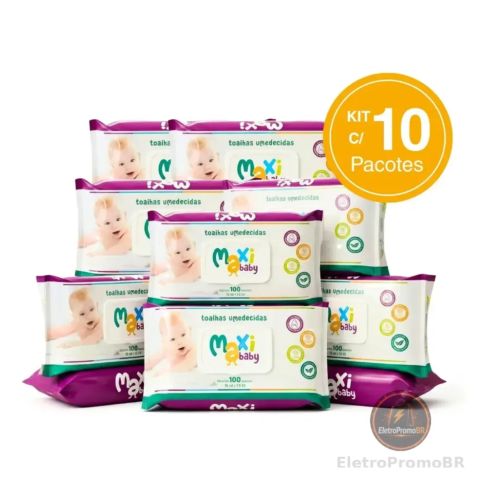 Kit 10 Toalhas Umedecida Hipoalergênico 100un Cada Maxi Baby
