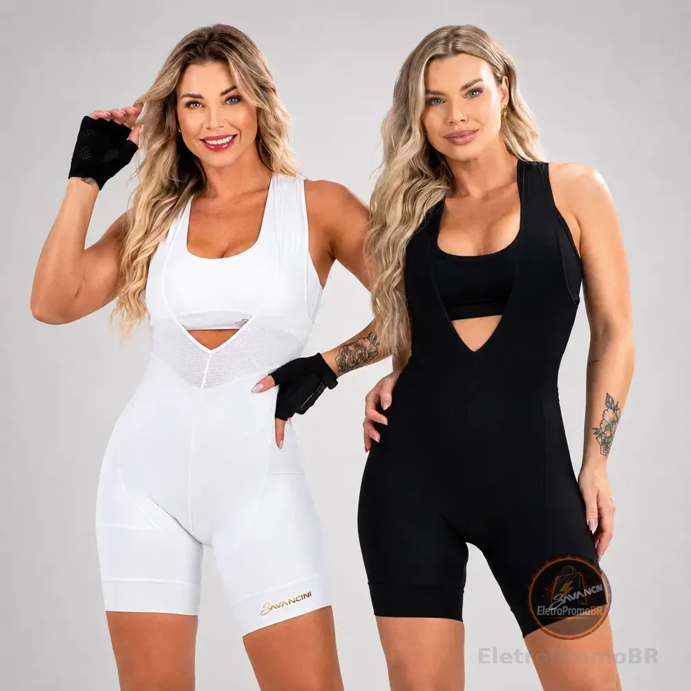 Savancini Bretelle Feminino Gel Ciclismo Branco Poliamida Preto M