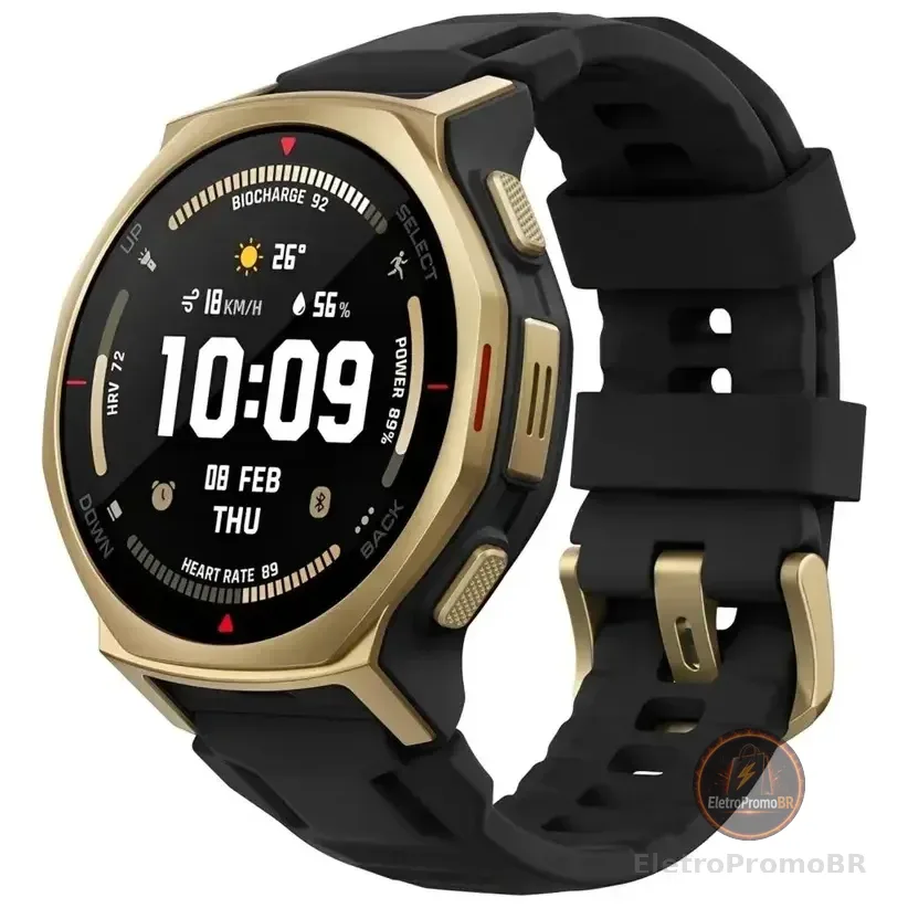 Relógio Amazfit T-rex 3 Pro 44mm Smartwatch Black Gold Dourado Preto