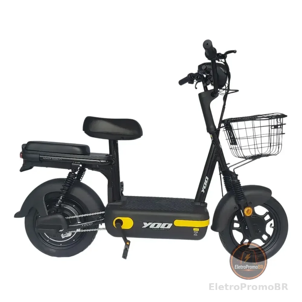 Bicicleta Elétrica Yoo Mobility Y-200 350w Farol Led Scooter Preto Amarelo Não Precisa De Cnh Nem Emplacamento