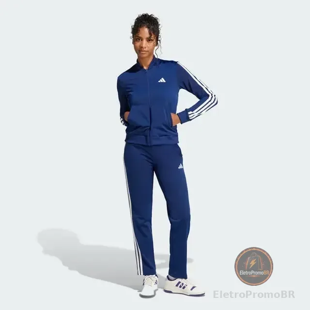 Conjunto De Agasalho Feminino Essentials 3-stripes adidas Azul-escuro Lisa M