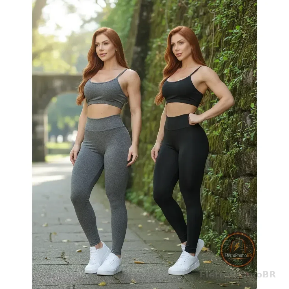 Kit 2 Conjunto Academia Feminino Zero Transparência Leg Top Mescla-preto G