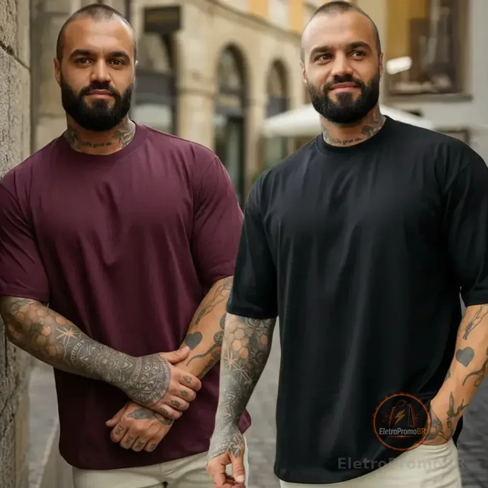 Kit 2 Camisetas Oversized Masculina Lisa Algodão 1 Preta 1 Bordo G1