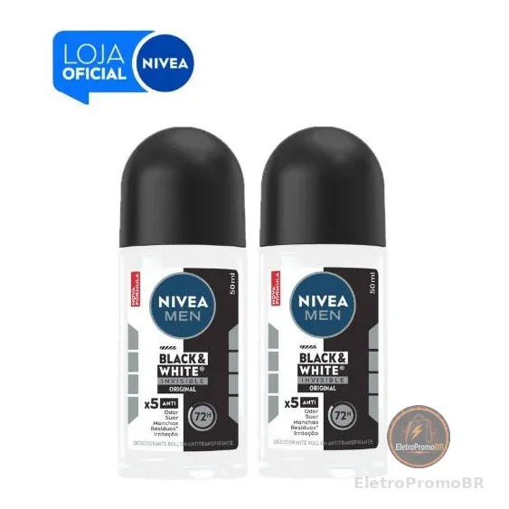 NIVEA KIT Desodorantes Antitranspirante Roll On NIVEA Men Invisible for Black & White 50ml