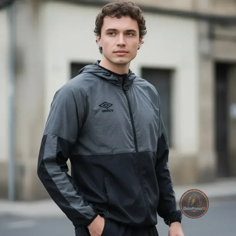 Jaqueta Corta Vento Masculina Esportiva Umbro Activity Preto-cinza P