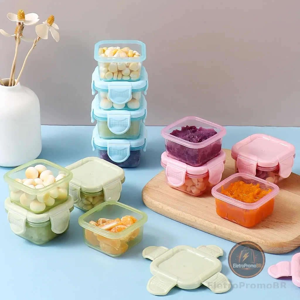 Mini Potes para Congelar Papinha c/ Tampa Hermética Porta Leita em pó Frutas para Bebe adultos Kit c/2/4/8/16