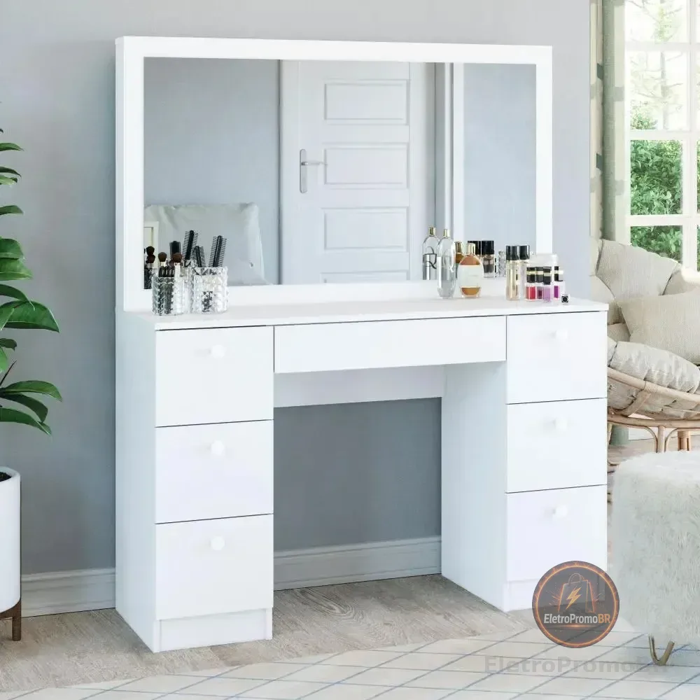 Penteadeira Ditália 7 Gavetas Pe-80 Branco Uv Acetinado