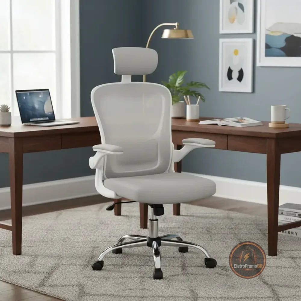Cadeira De Escritório Ergonômica Giratória Boston G100 Com Estofado Mesh Luvinco Com Ajuste Lombar Cinza Malha