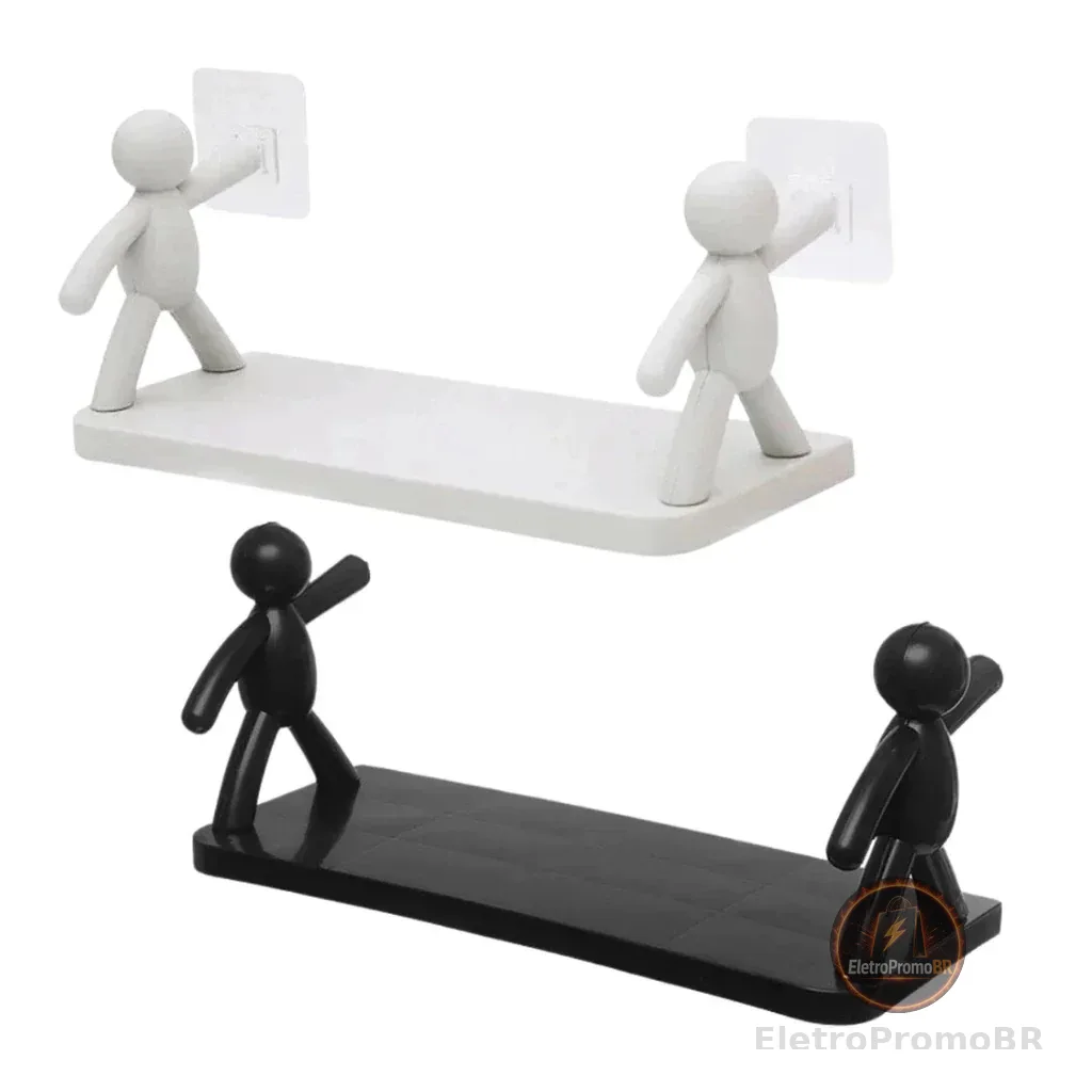 Duas Prateleira Estante Bonequinho Buddy plástico com suporte decorativa banheiro cozinha C/ Adesivo