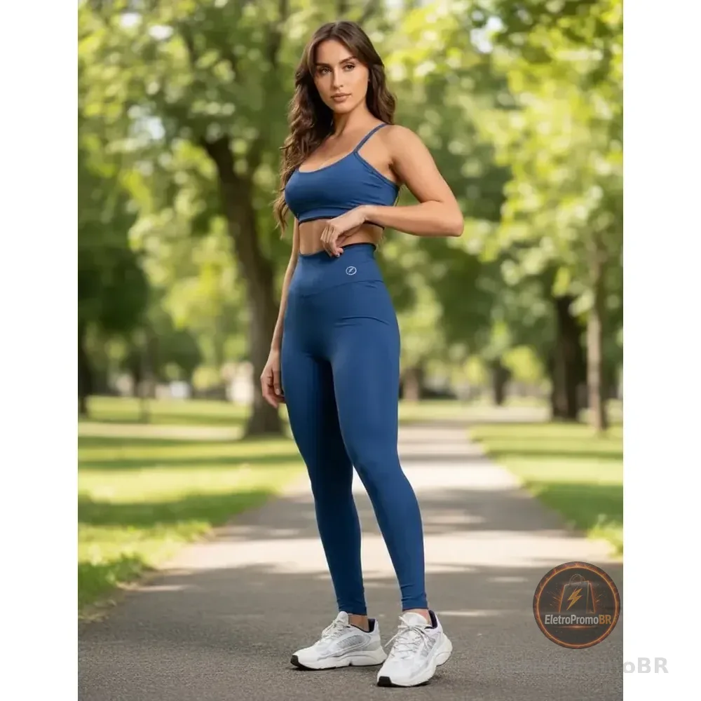 Conjunto Fitness Calça Legging E Top Element Suplex Academia Azul Gg