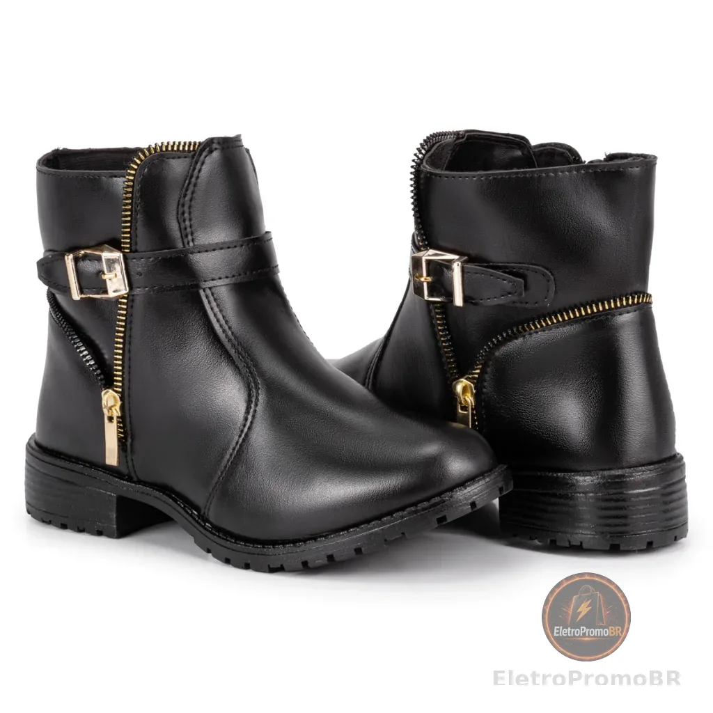 Bota Botinha Feminina Casual Cano Curto Sem Salto Moda Blogueira Inverno com Zíper